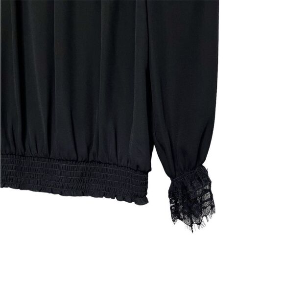 BCX Off the shoulder lace trim Long Sleeve Blouse Black Size Small - Picture 3 of 5
